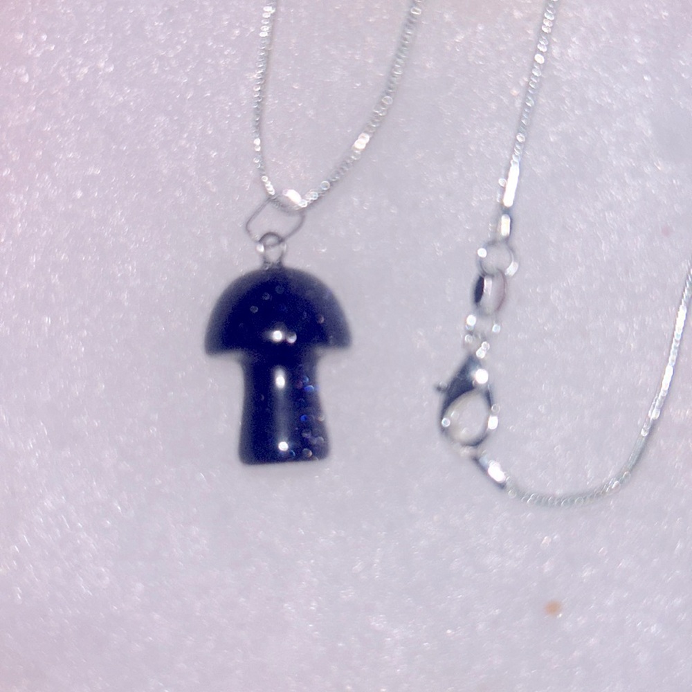 Psychedelic Boho Hippie Blue Goldstone Mushroom Sterling Silver Necklace…